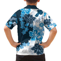 Blue Hibiscus Plumeria Floral Family Matching Off Shoulder Short Dress and Hawaiian Shirt - Polynesian Pride