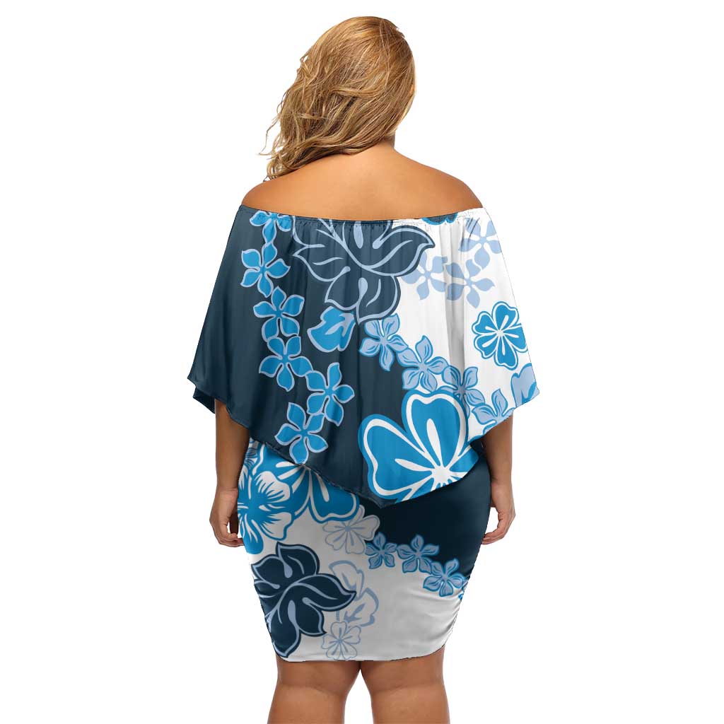 Blue Hibiscus Plumeria Floral Family Matching Off Shoulder Short Dress and Hawaiian Shirt - Polynesian Pride