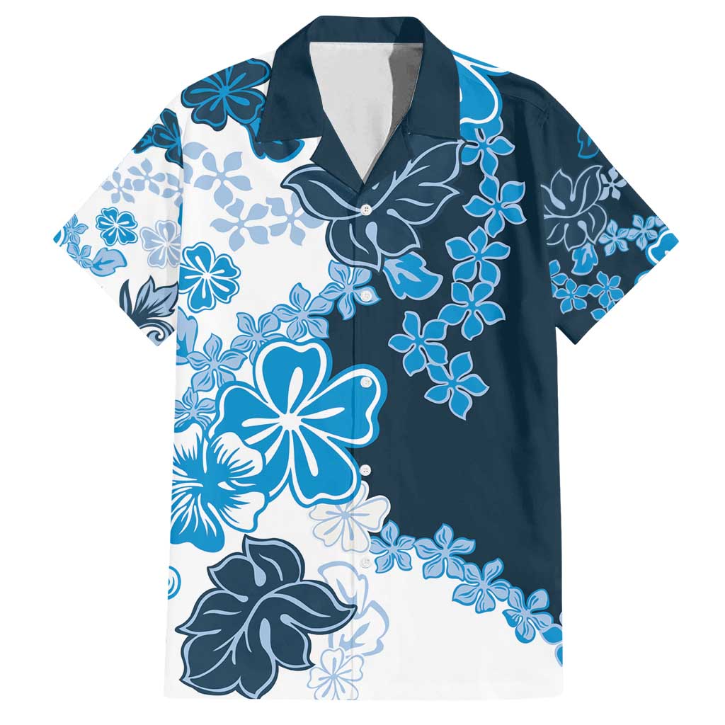 Blue Hibiscus Plumeria Floral Family Matching Puletasi and Hawaiian Shirt - Polynesian Pride