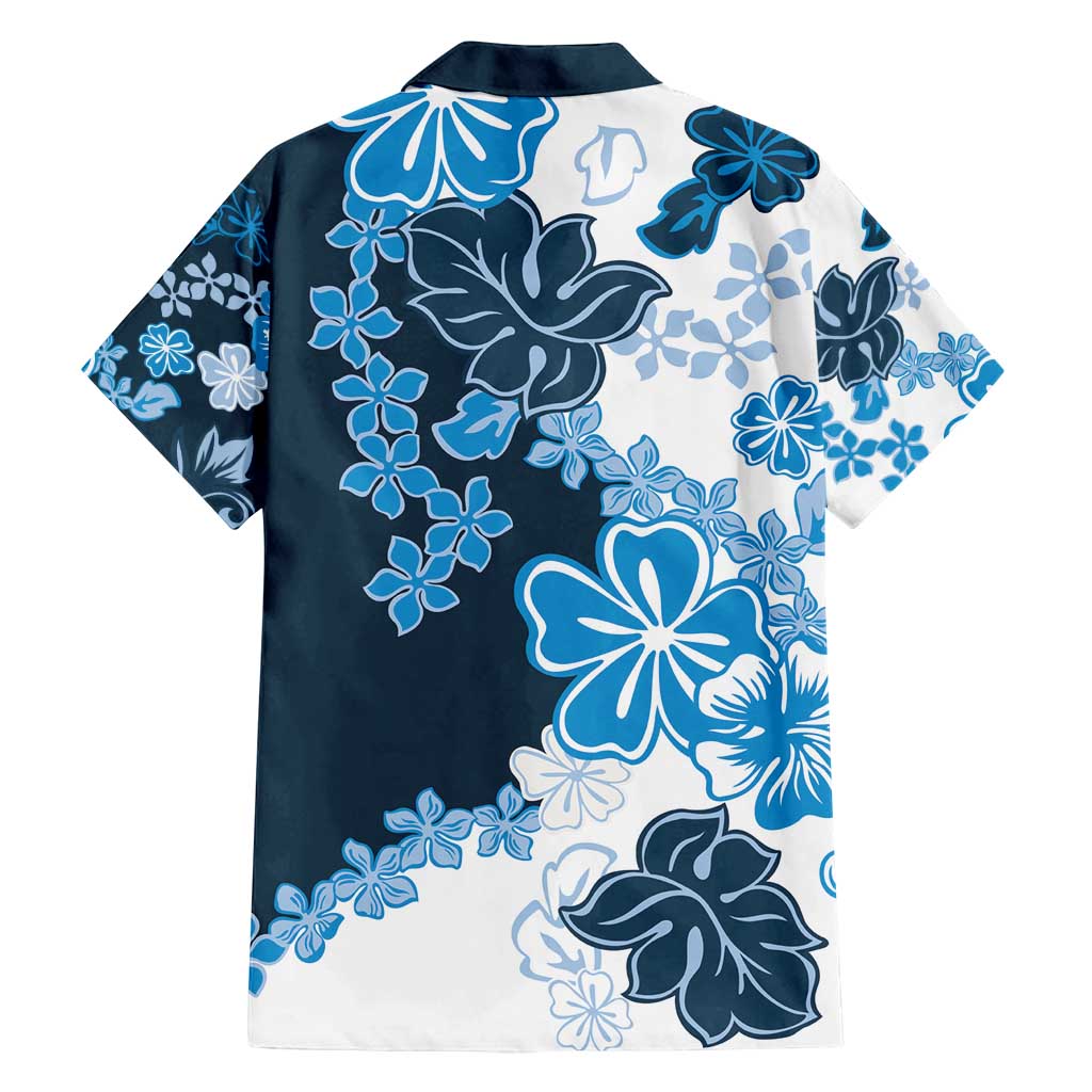 Blue Hibiscus Plumeria Floral Family Matching Tank Maxi Dress and Hawaiian Shirt - Polynesian Pride