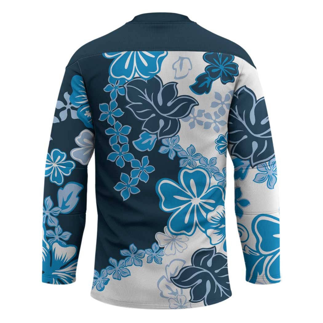 Blue Hibiscus Plumeria Floral Hockey Jersey - Polynesian Pride