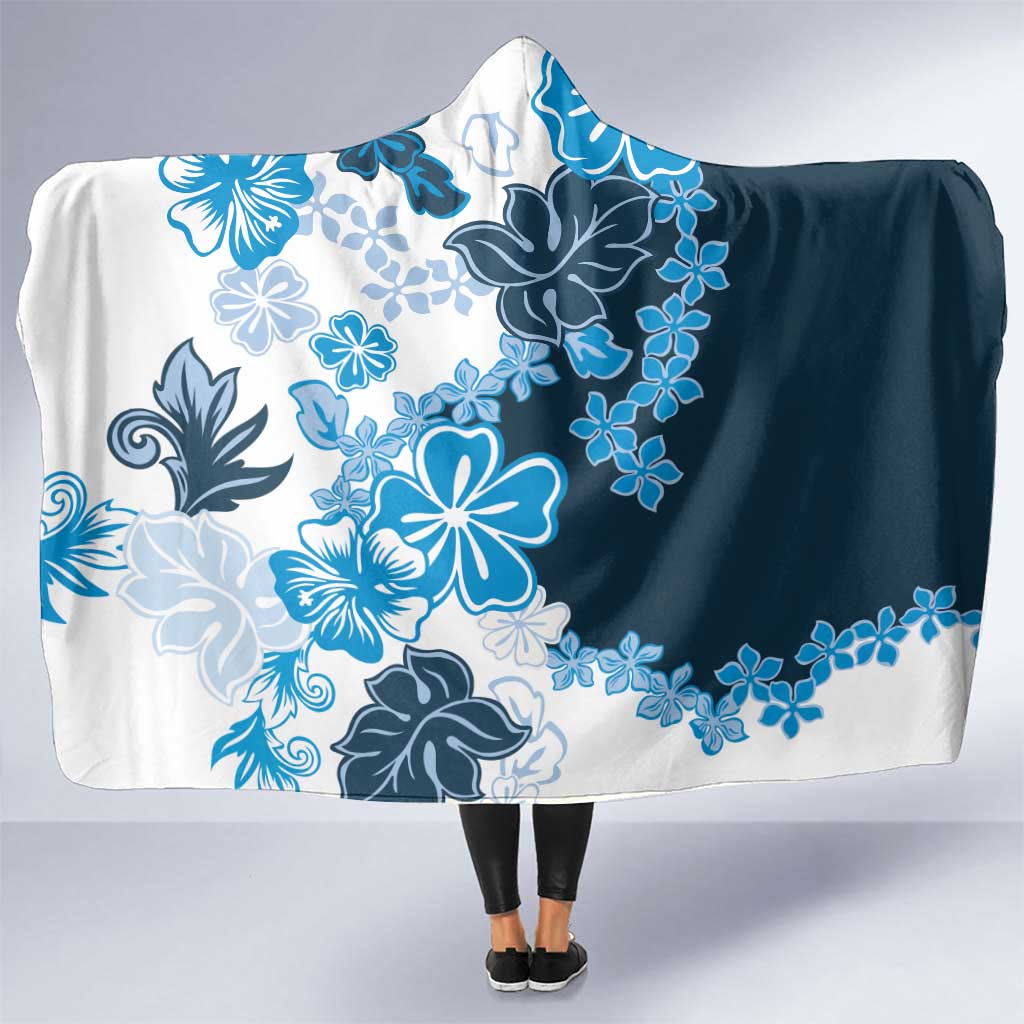 Blue Hibiscus Plumeria Floral Hooded Blanket - Polynesian Pride