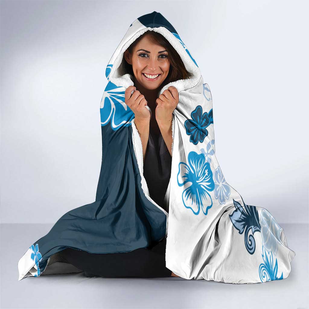 Blue Hibiscus Plumeria Floral Hooded Blanket - Polynesian Pride