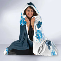 Blue Hibiscus Plumeria Floral Hooded Blanket - Polynesian Pride