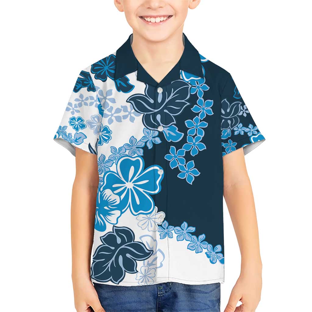 Blue Hibiscus Plumeria Floral Kid Hawaiian Shirt - Polynesian Pride
