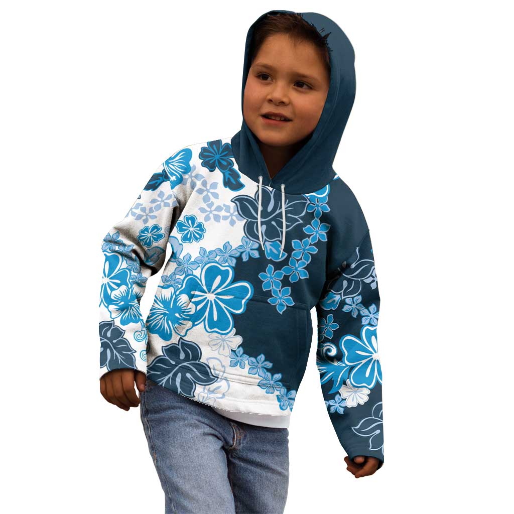 Blue Hibiscus Plumeria Floral Kid Hoodie - Polynesian Pride