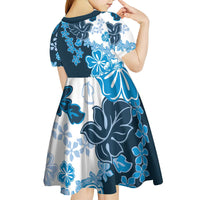 Blue Hibiscus Plumeria Floral Kid Short Sleeve Dress - Polynesian Pride