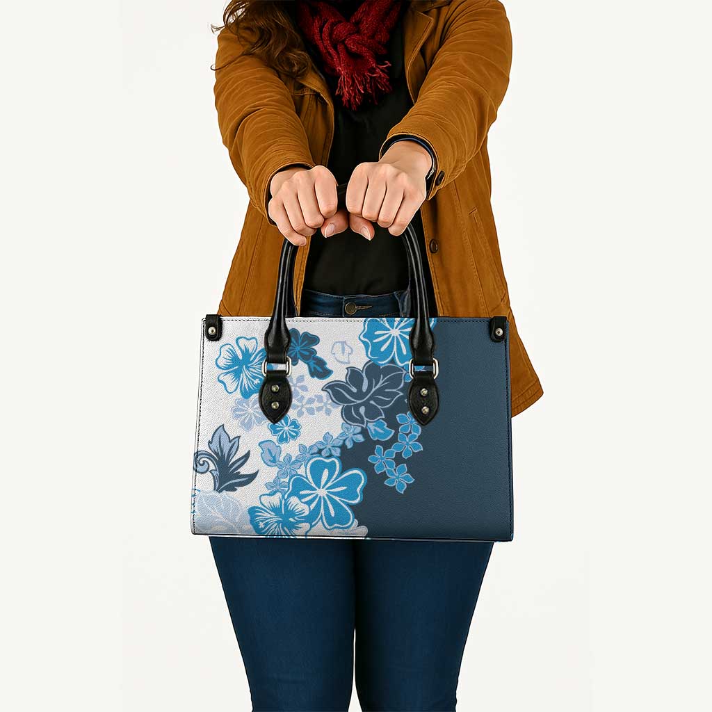 Blue Hibiscus Plumeria Floral Leather Bag - Polynesian Pride