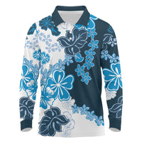 Blue Hibiscus Plumeria Floral Long Sleeve Polo Shirt LT01 Blue - Polynesian Pride