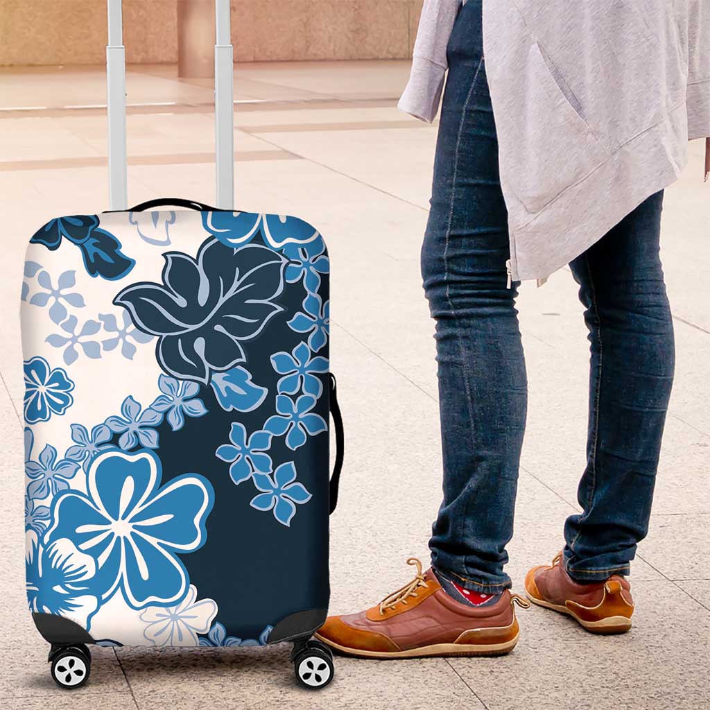Blue Hibiscus Plumeria Floral Luggage Cover - Polynesian Pride