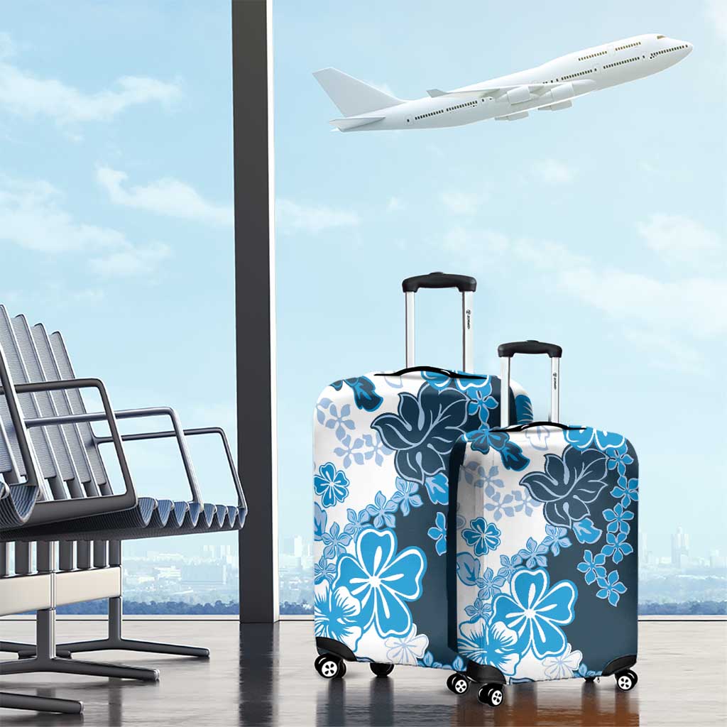 Blue Hibiscus Plumeria Floral Luggage Cover - Polynesian Pride