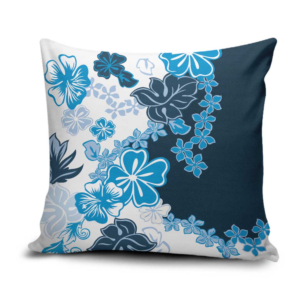 Blue Hibiscus Plumeria Floral Pillow Cover - Polynesian Pride