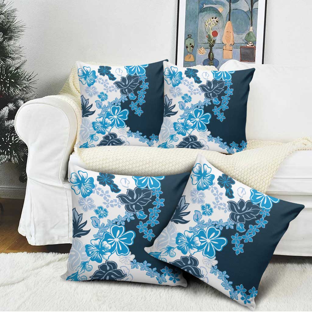 Blue Hibiscus Plumeria Floral Pillow Cover - Polynesian Pride