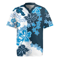 Blue Hibiscus Plumeria Floral Rugby Jersey LT01 Blue - Polynesian Pride
