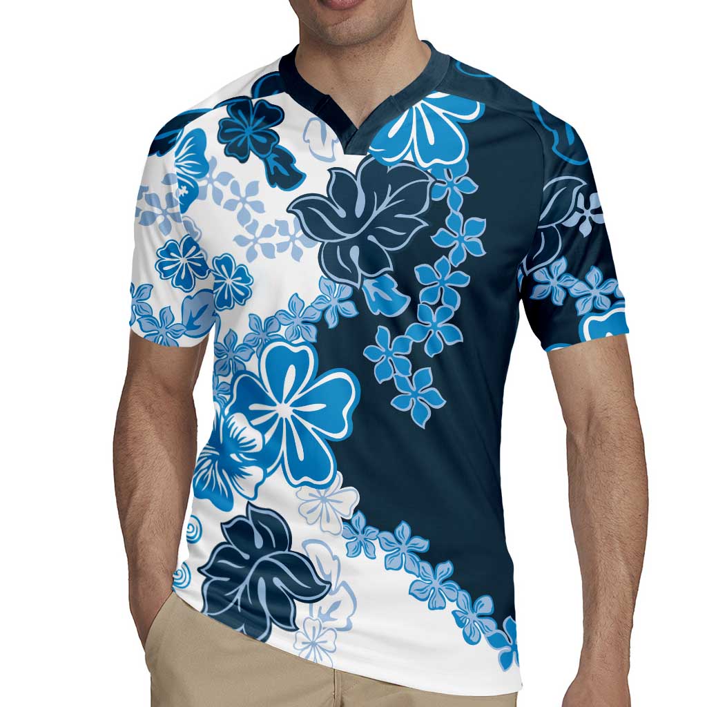 Blue Hibiscus Plumeria Floral Rugby Jersey LT01 - Polynesian Pride