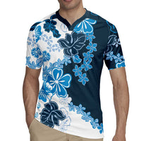 Blue Hibiscus Plumeria Floral Rugby Jersey LT01 - Polynesian Pride