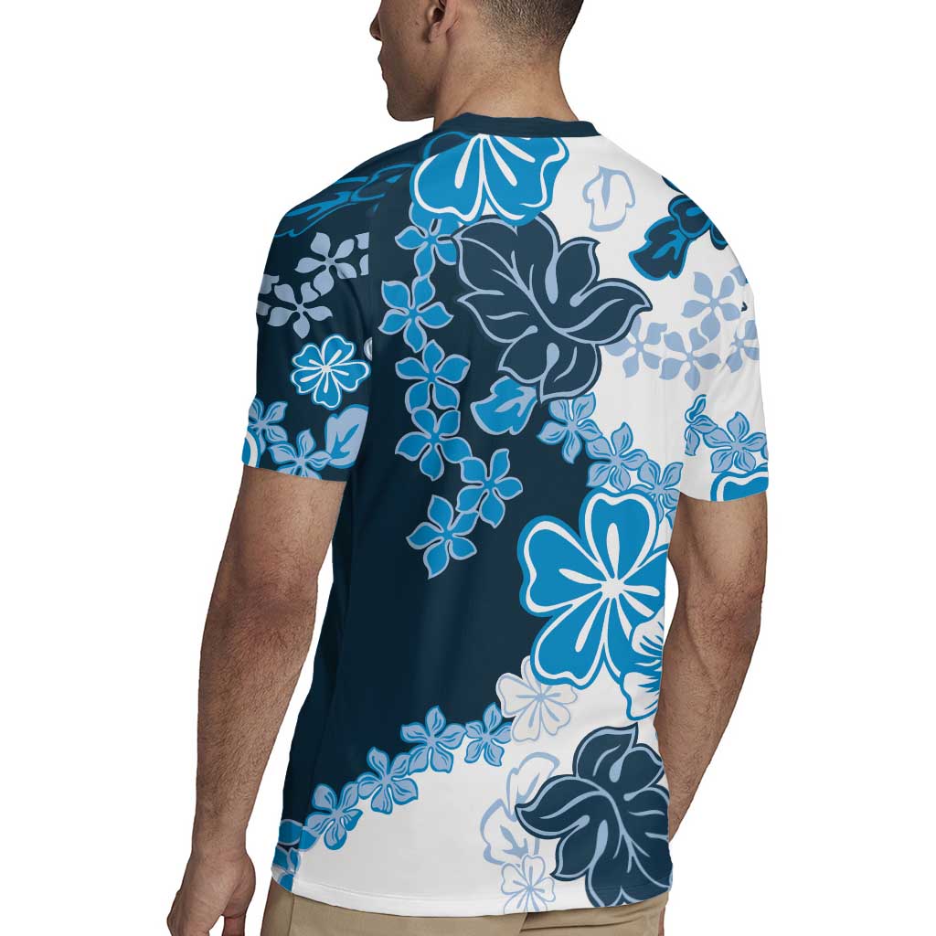 Blue Hibiscus Plumeria Floral Rugby Jersey LT01 - Polynesian Pride