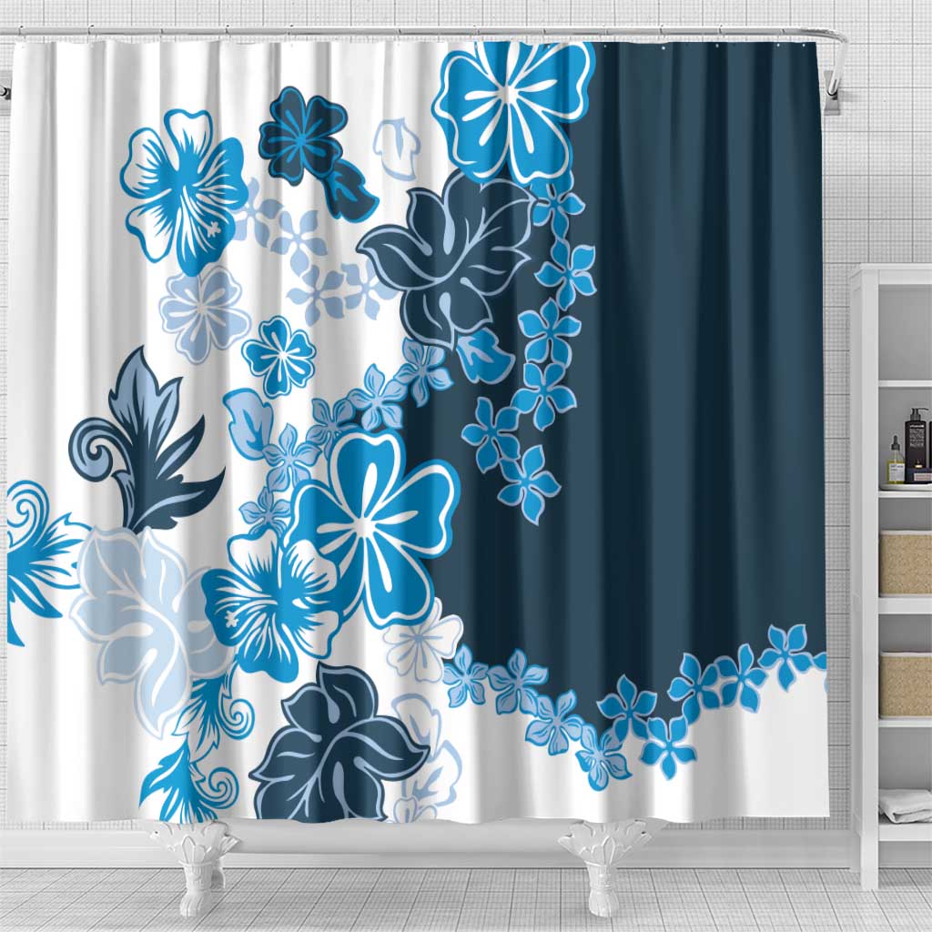 Blue Hibiscus Plumeria Floral Shower Curtain - Polynesian Pride