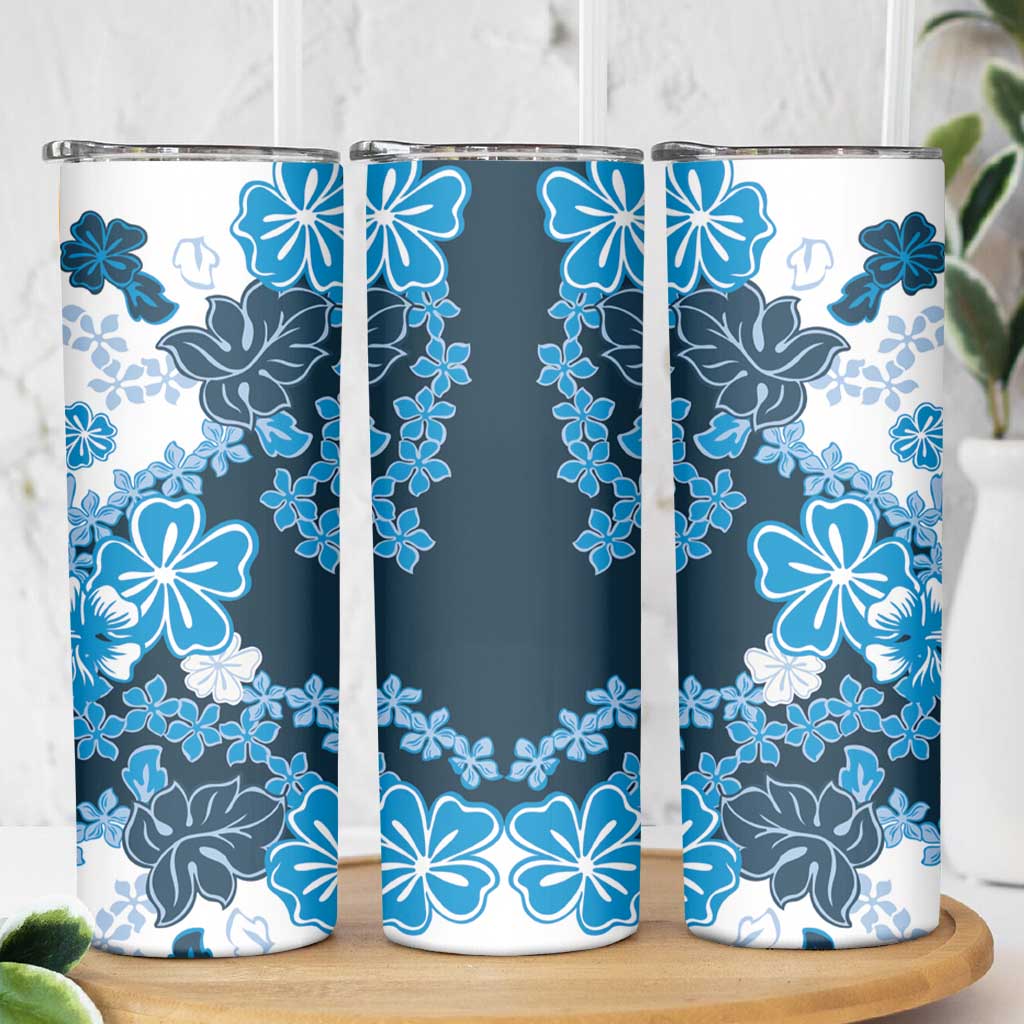 Blue Hibiscus Plumeria Floral Skinny Tumbler - Polynesian Pride