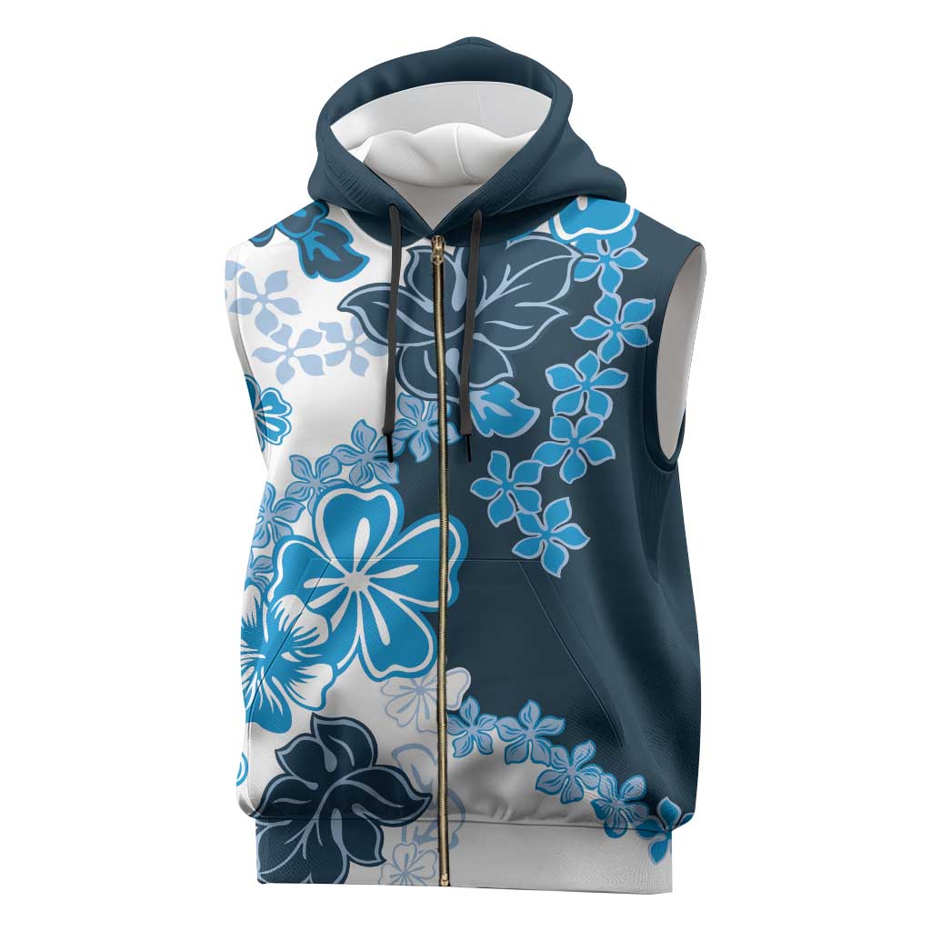 Blue Hibiscus Plumeria Floral Sleeveless Zip Hoodie - Polynesian Pride