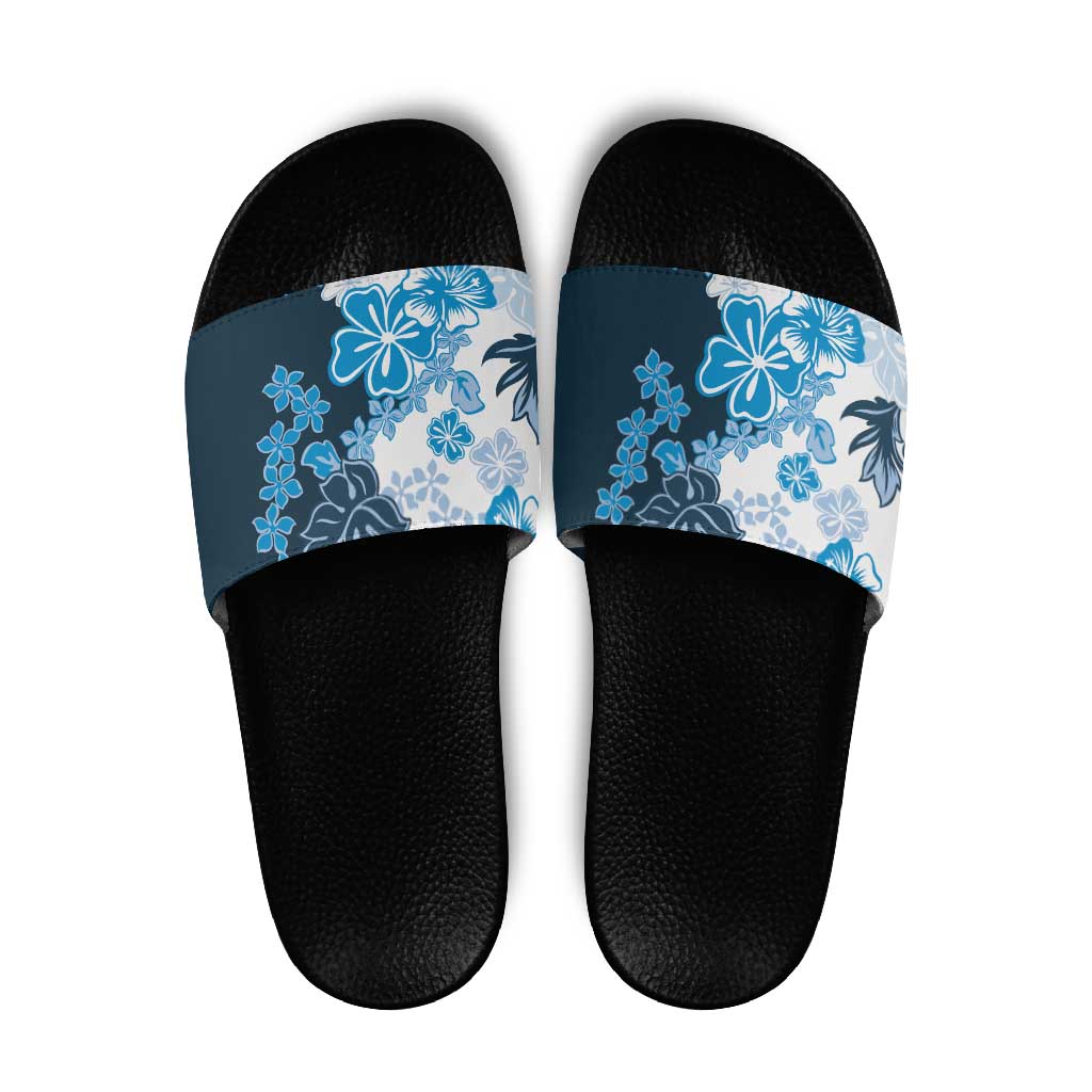 Blue Hibiscus Plumeria Floral Slide Sandals - Polynesian Pride