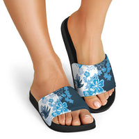 Blue Hibiscus Plumeria Floral Slide Sandals - Polynesian Pride