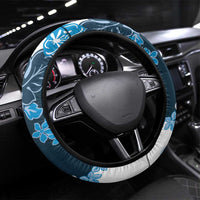 Blue Hibiscus Plumeria Floral Steering Wheel Cover LT01 Universal Fit Blue - Polynesian Pride
