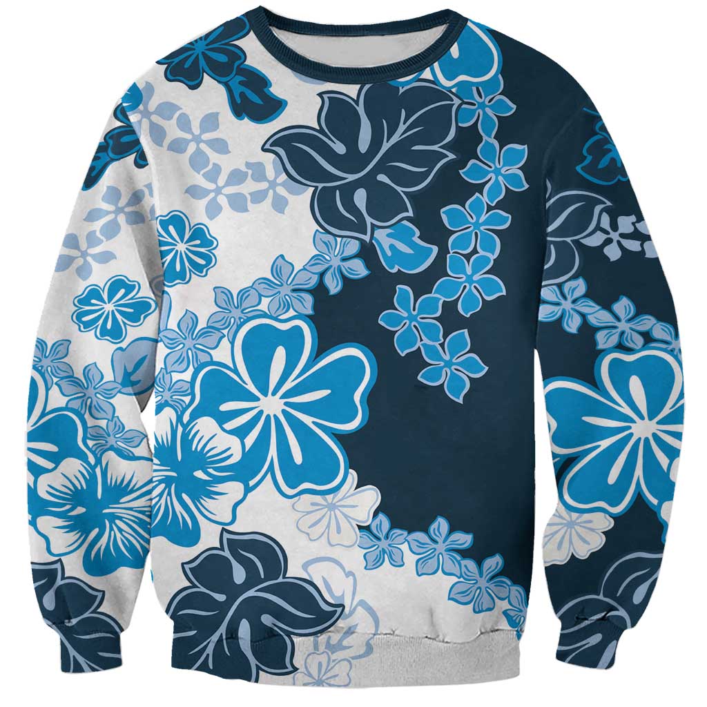 Blue Hibiscus Plumeria Floral Sweatshirt LT01 Unisex Blue - Polynesian Pride