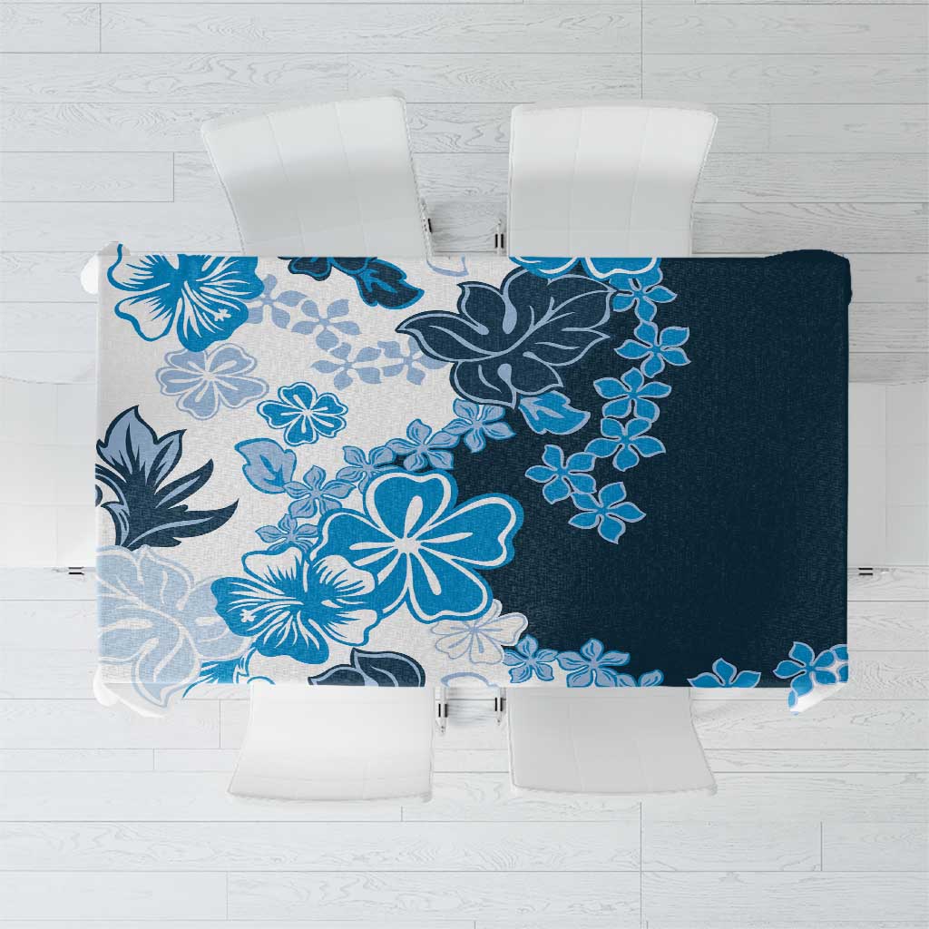 Blue Hibiscus Plumeria Floral Tablecloth LT01 Blue - Polynesian Pride