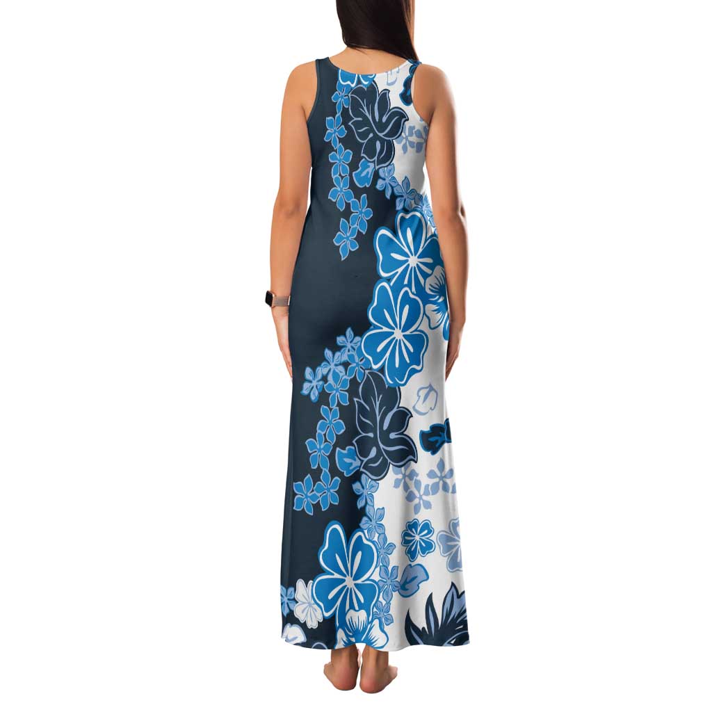 Blue Hibiscus Plumeria Floral Tank Maxi Dress - Polynesian Pride