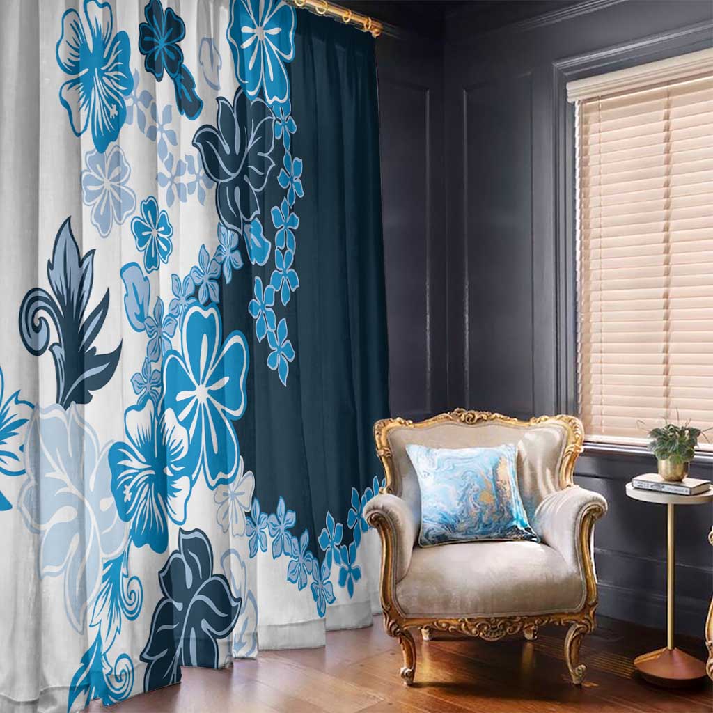 Blue Hibiscus Plumeria Floral Window Curtain - Polynesian Pride