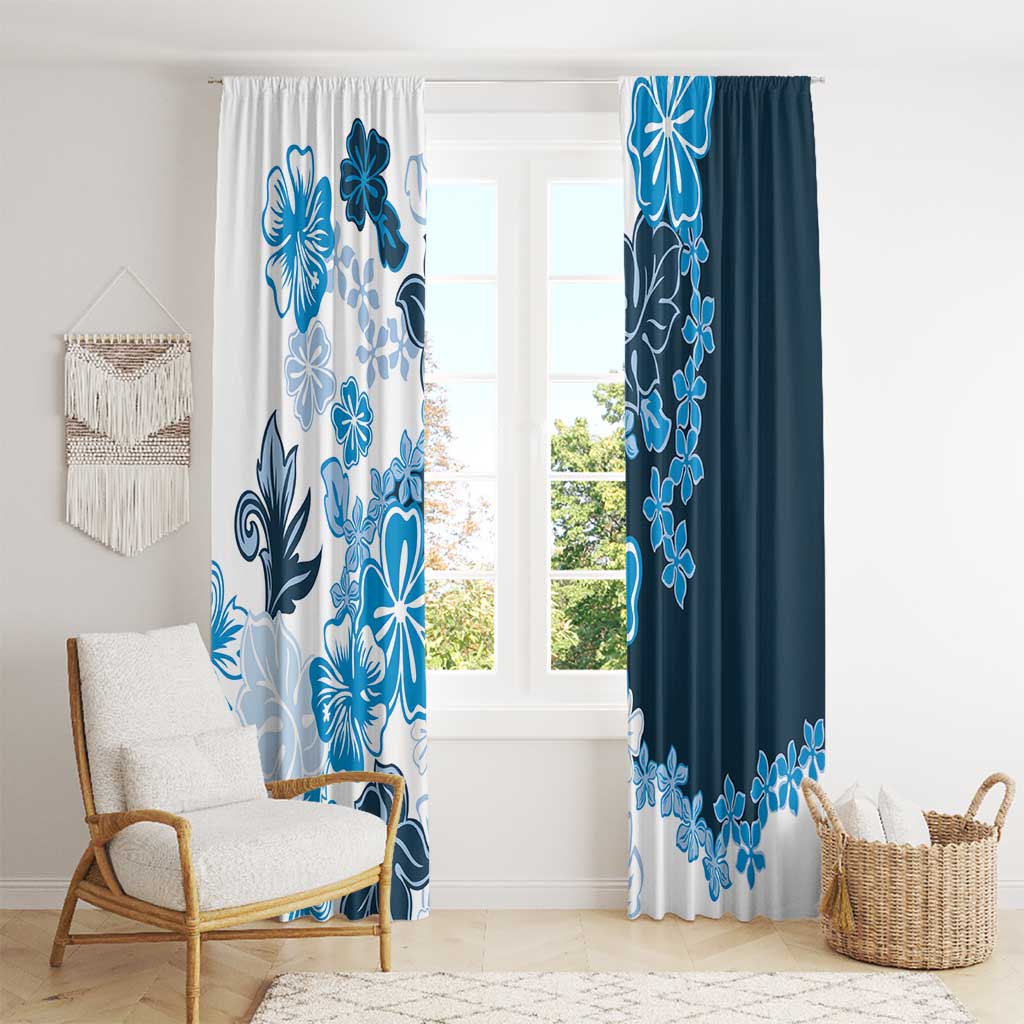Blue Hibiscus Plumeria Floral Window Curtain - Polynesian Pride