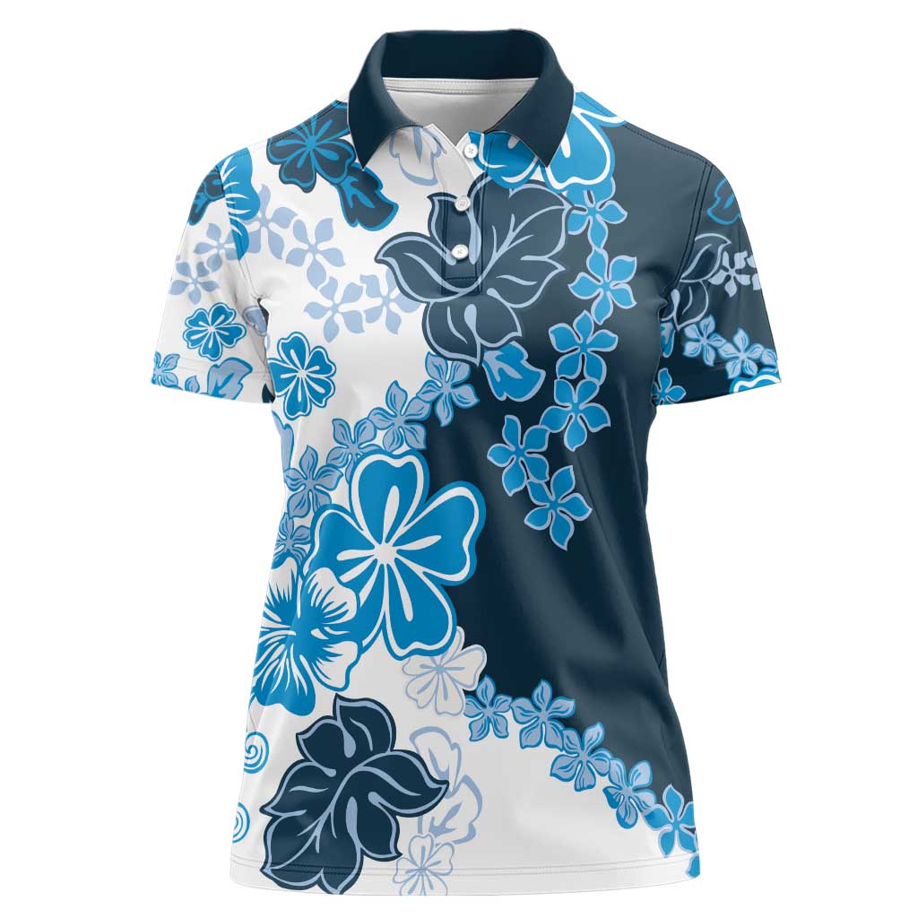 Blue Hibiscus Plumeria Floral Women Polo Shirt - Polynesian Pride