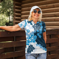 Blue Hibiscus Plumeria Floral Women Polo Shirt - Polynesian Pride