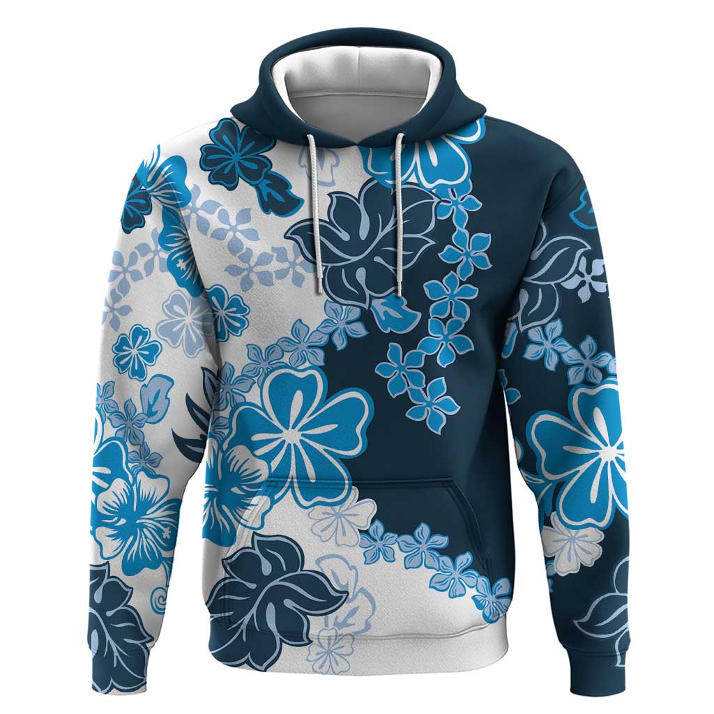 Blue Hibiscus Plumeria Floral Zip Hoodie - Polynesian Pride