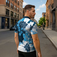 Blue Hibiscus Plumeria Floral Zipper Polo Shirt LT01 - Polynesian Pride