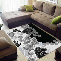 Gray Scale Hibiscus Plumeria Floral Area Rug - Polynesian Pride