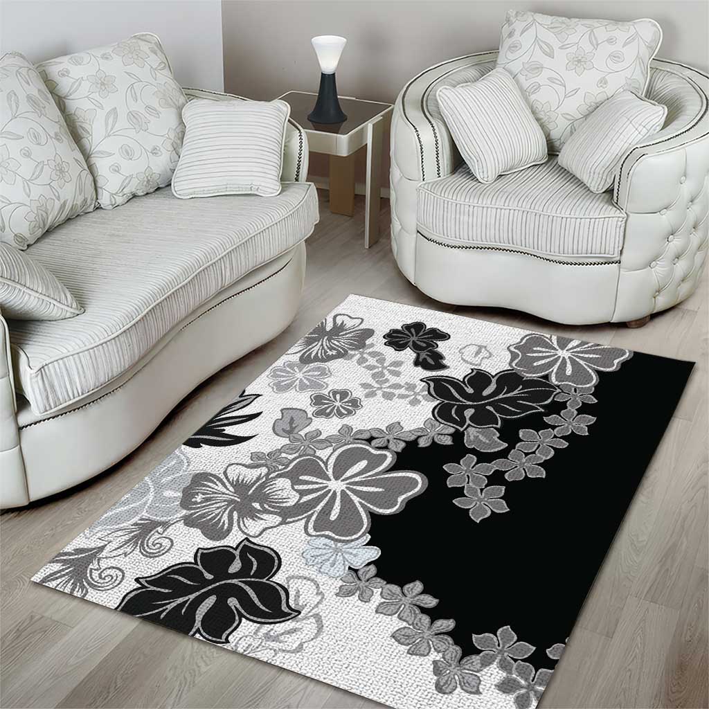 Gray Scale Hibiscus Plumeria Floral Area Rug - Polynesian Pride