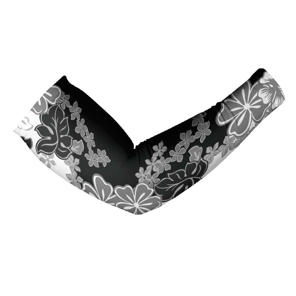 Gray Scale Hibiscus Plumeria Floral Arm Sleeves LT01 - Polynesian Pride