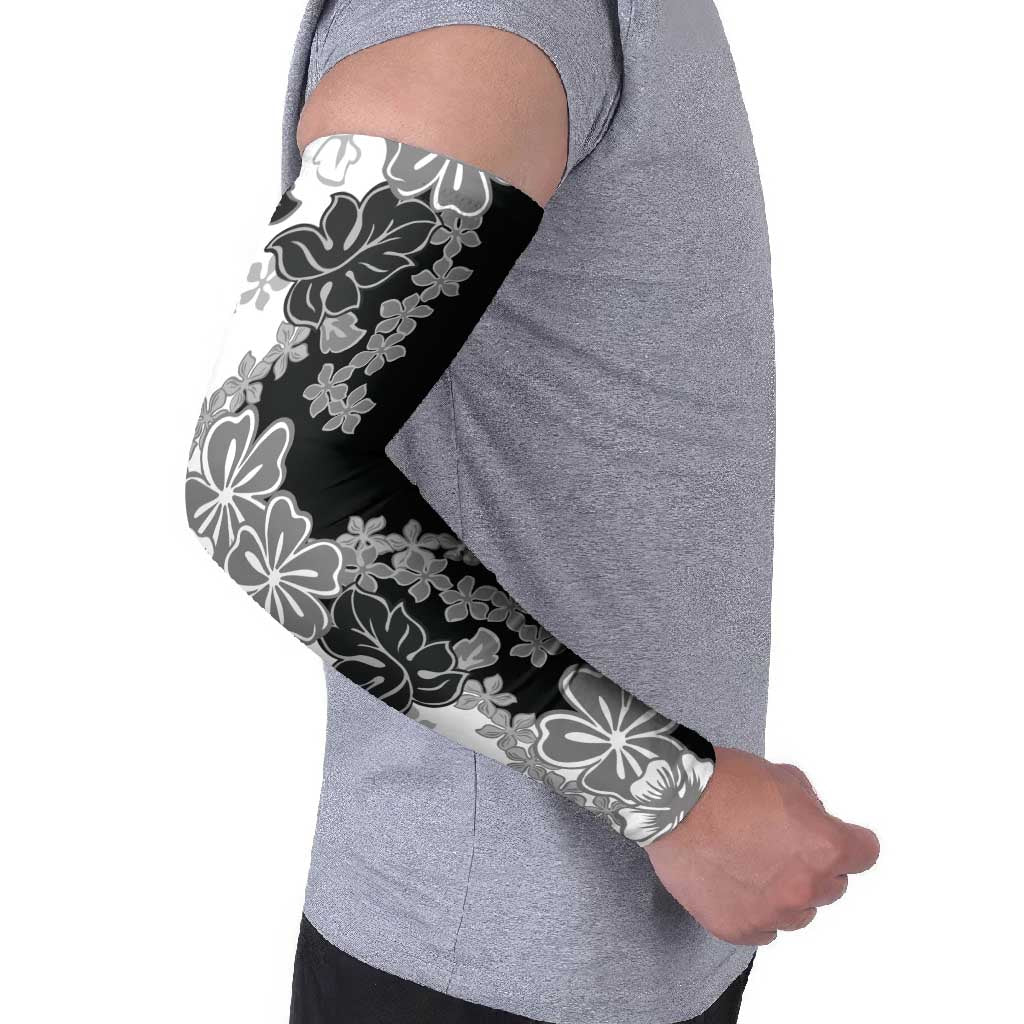 Gray Scale Hibiscus Plumeria Floral Arm Sleeves LT01 - Polynesian Pride