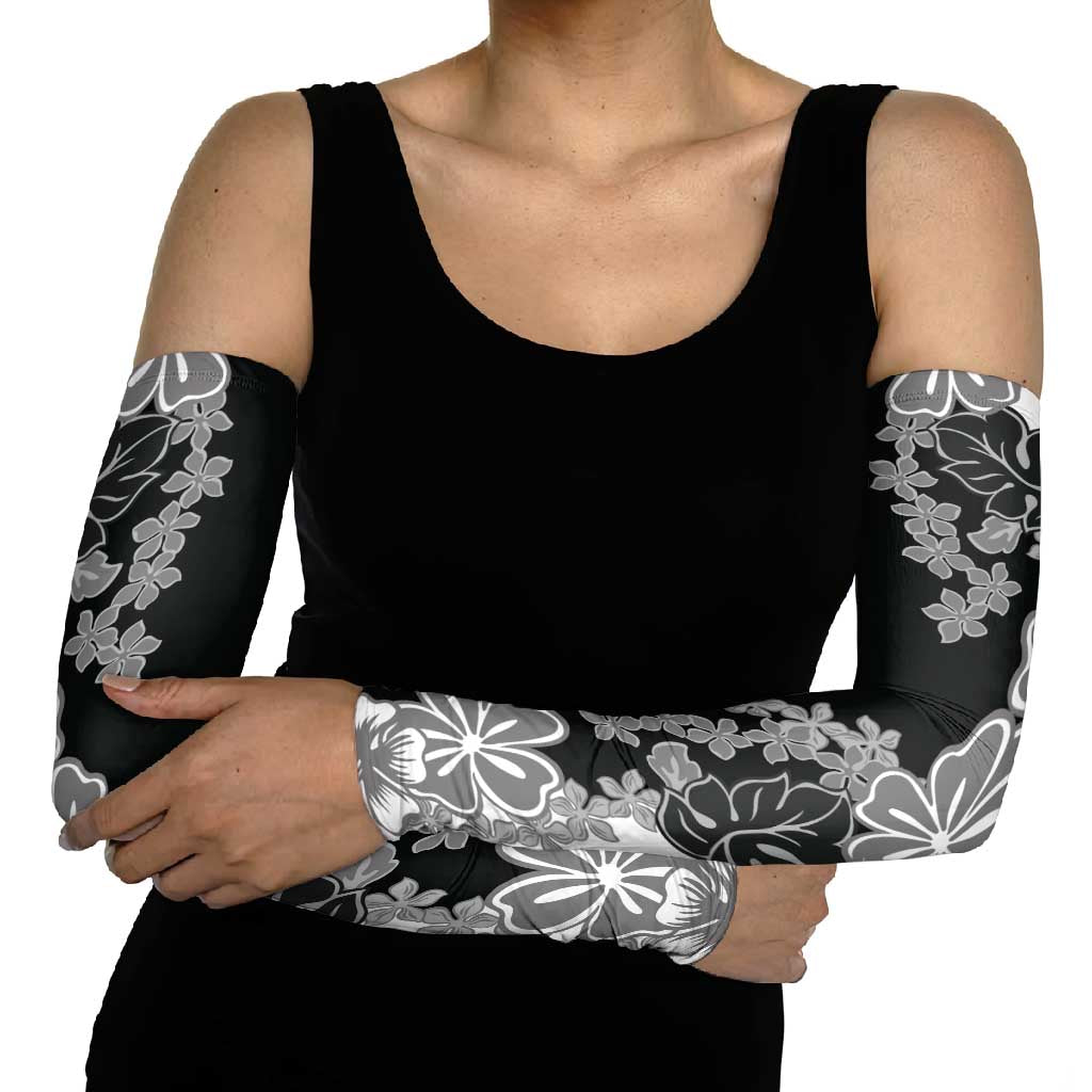 Gray Scale Hibiscus Plumeria Floral Arm Sleeves LT01 - Polynesian Pride