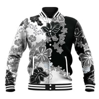 Gray Scale Hibiscus Plumeria Floral Baseball Jacket LT01 Unisex Black - Polynesian Pride