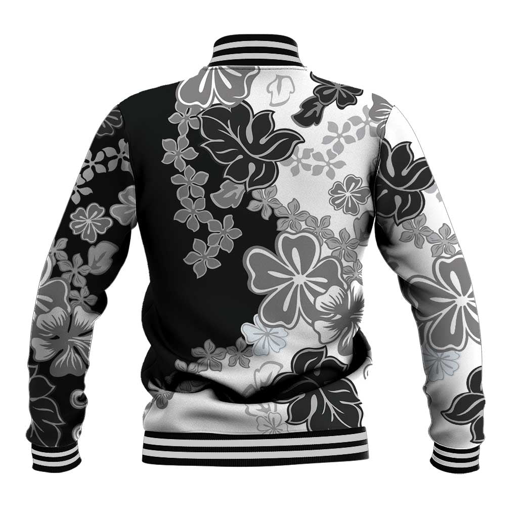 Gray Scale Hibiscus Plumeria Floral Baseball Jacket LT01 - Polynesian Pride