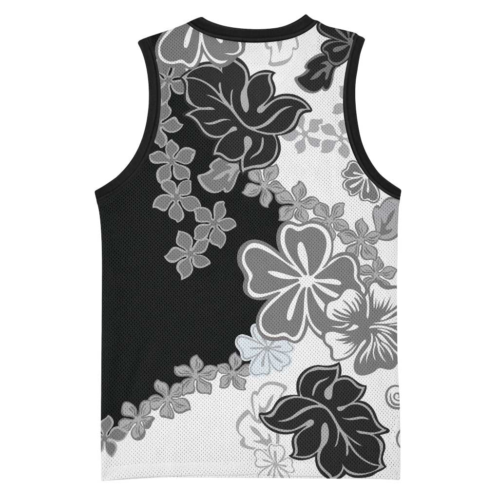 Gray Scale Hibiscus Plumeria Floral Basketball Jersey LT01 - Polynesian Pride