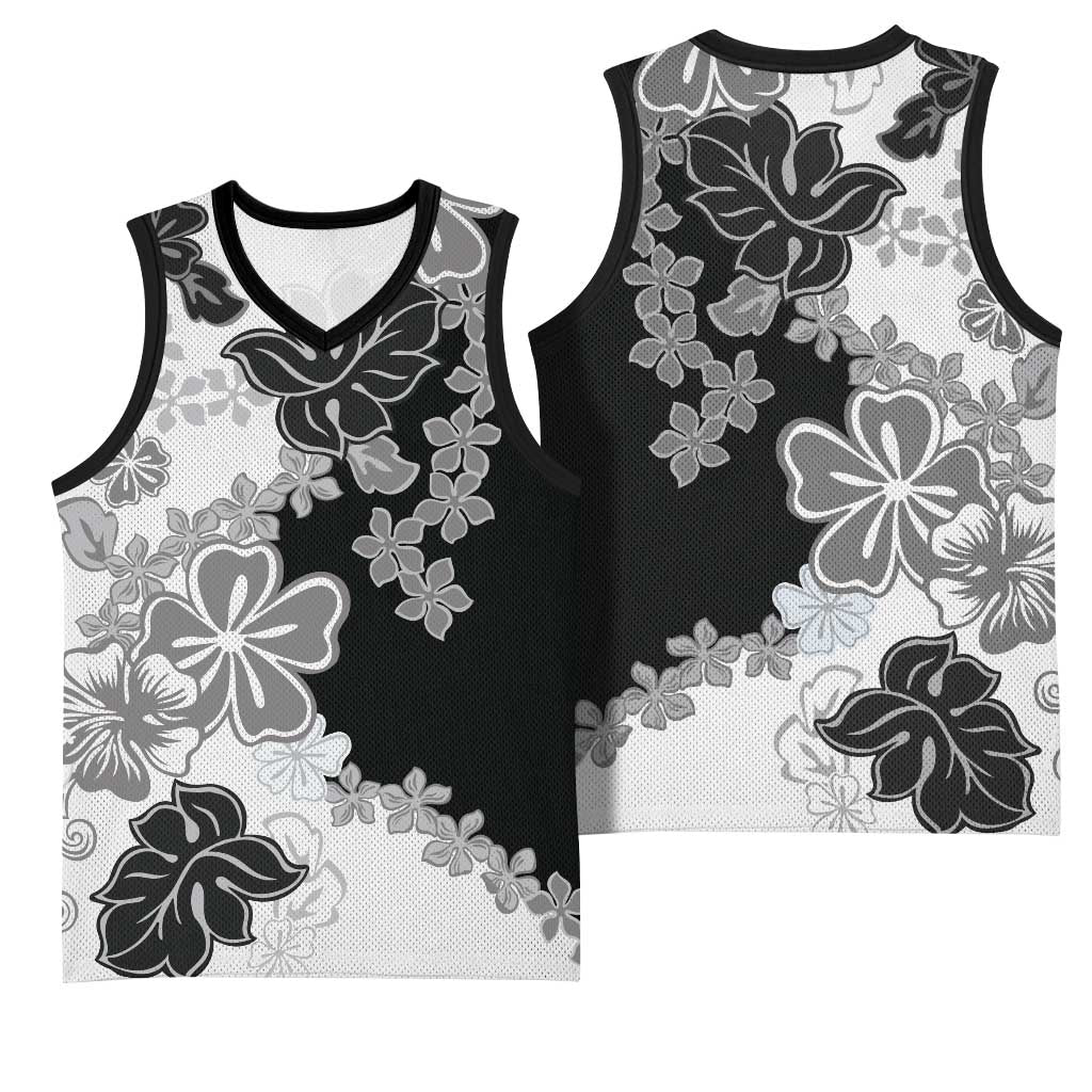 Gray Scale Hibiscus Plumeria Floral Basketball Jersey LT01 - Polynesian Pride