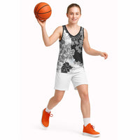 Gray Scale Hibiscus Plumeria Floral Basketball Jersey LT01 - Polynesian Pride