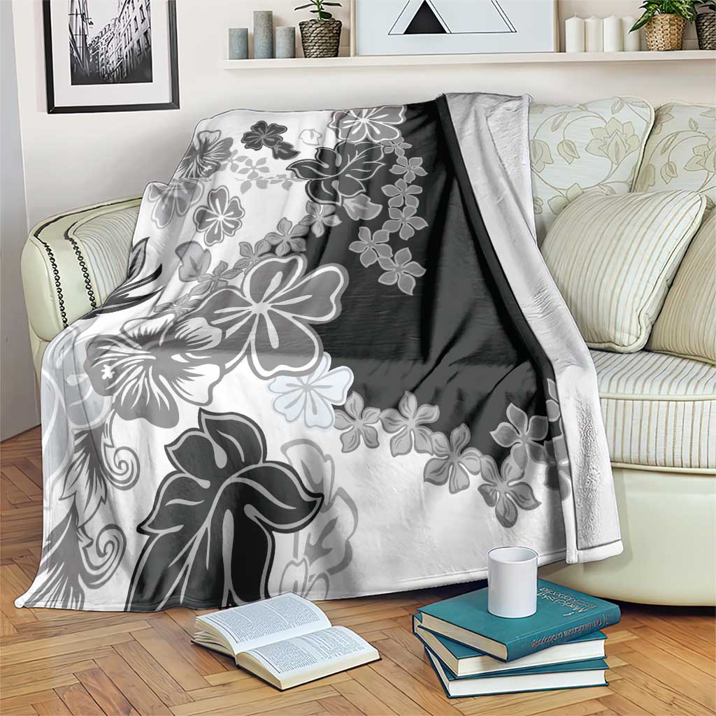Gray Scale Hibiscus Plumeria Floral Blanket - Polynesian Pride