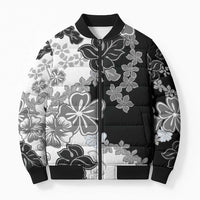 Gray Scale Hibiscus Plumeria Floral Bomber Puffer Jacket LT01 Black - Polynesian Pride