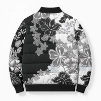 Gray Scale Hibiscus Plumeria Floral Bomber Puffer Jacket LT01 - Polynesian Pride
