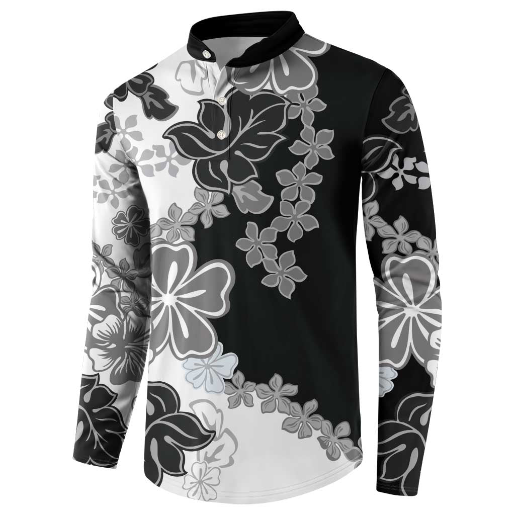 Gray Scale Hibiscus Plumeria Floral Button Sweatshirt LT01 - Polynesian Pride